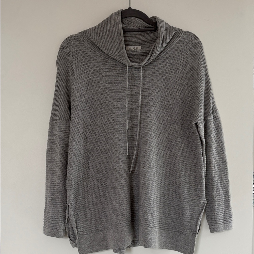 Kinross Cashmere Cotton/Cashmere Blend Gray Pullover Cowl Sweater M EUC